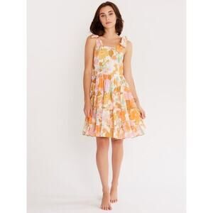 MILLIE Orange Floral Tie Shoulder 100% Cotton Square Neckline Kiara Dress sz XL